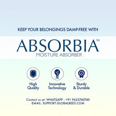 Absorbia Moisture Absorber Sachet -Pack of 6 (200ml Each) | Dehumidier for Bags, Suitcases Drawers & Absorbia Natural Camphor 20G X 3 | For cupboards and shoe closets | Air Freshener & Bug repellent