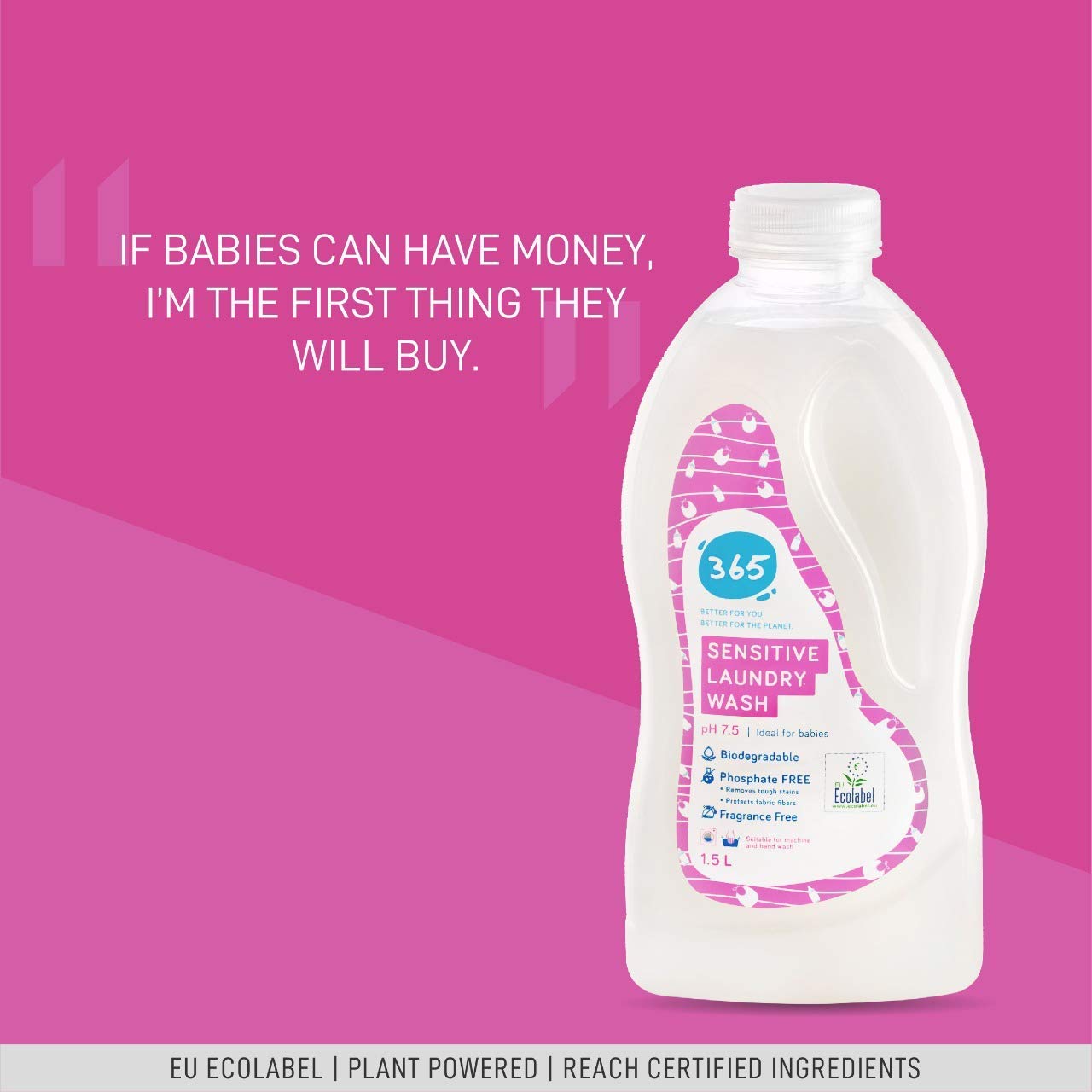 365 Sensitive Laundry Wash, ECOLABEL, for baby and sensitive skin, plant-derived ingredients, non toxic 1.5 LTS - PACK OF 6