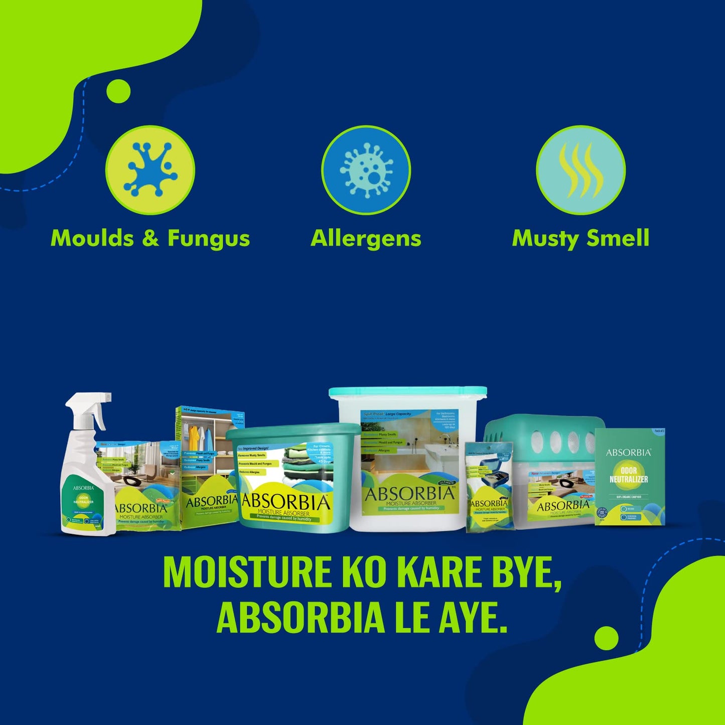 Absorbia Odour Neutralizer & Air Freshener Fabric + spaces Refresher, Eliminate Odours & Disinfect and Deodorize Fabric, bathrooms, cars and living spaces (500 ML)