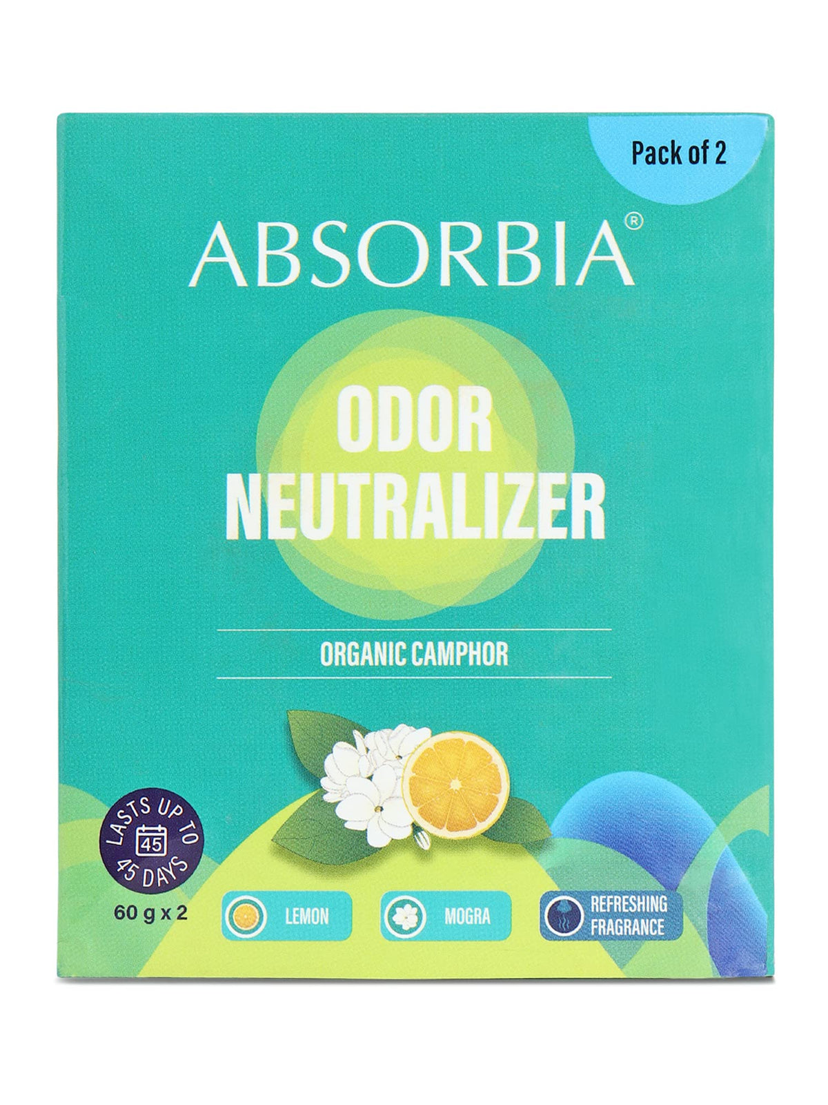 ABSORBIA Natural Camphor Unique Diamond shape for Equal Dispersion| 60g each Pack of 2 | with frag. Mogra and Lemon |For Room, Car and Air Freshener | helps repells bugs and insects