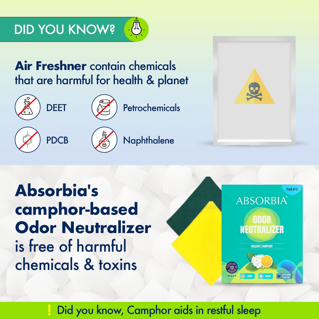 Absorbia Moisture Absorber Sachet(100g each)-Season Pack of 6(Absobs upto 200ml Each) and Natural Camphor(Kapoor) Diamond shape for Equal Dispersion(60g X 2) with Fragrance of Lemon & Mogra