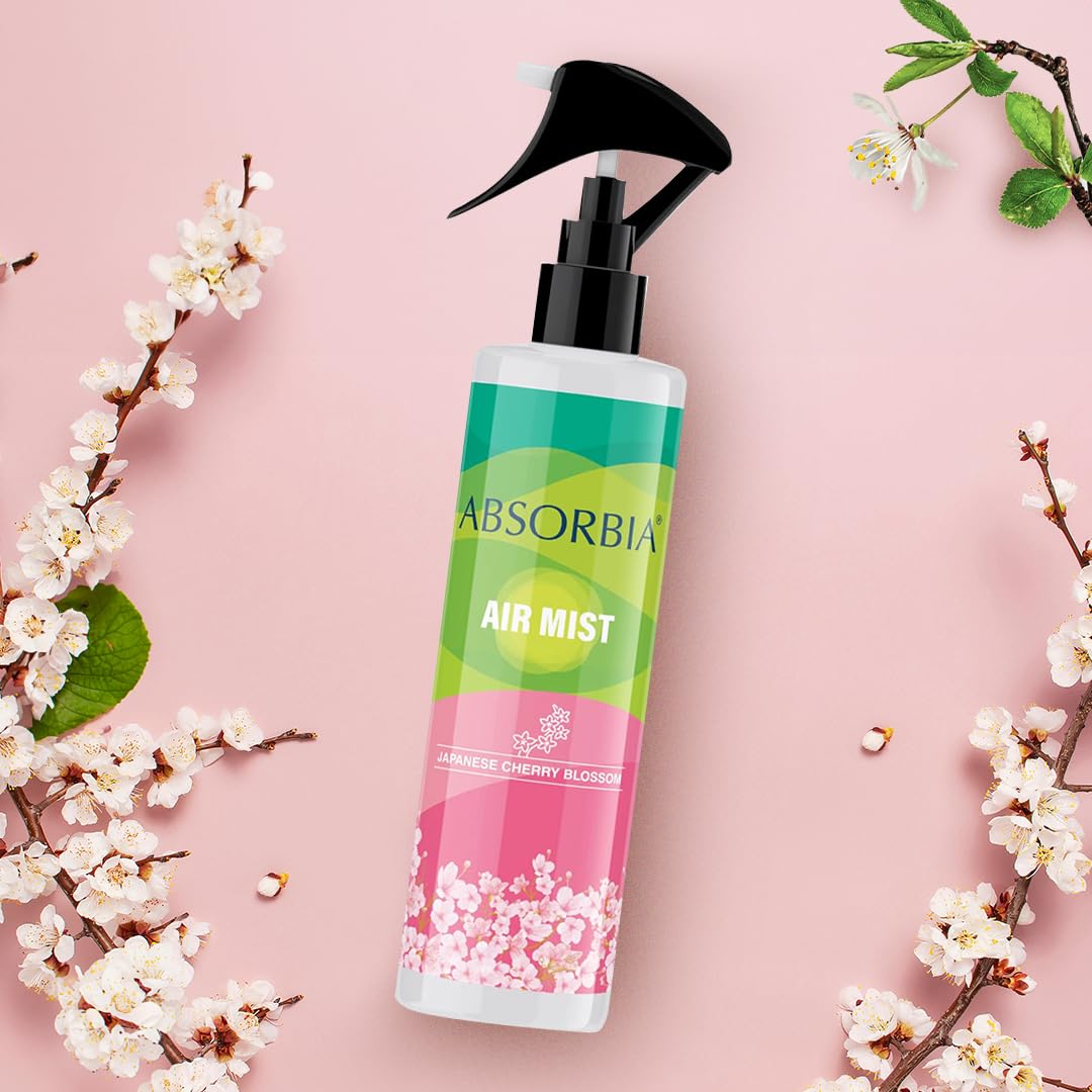 Absorbia Moisture Absorber Classic Box(300g Each)-Season Pack of 6 (Absorbs upto 600ml Each) and Room Freshener spray, Instantly Freshens the air with Japanese Cherry Blossom Fragrance…