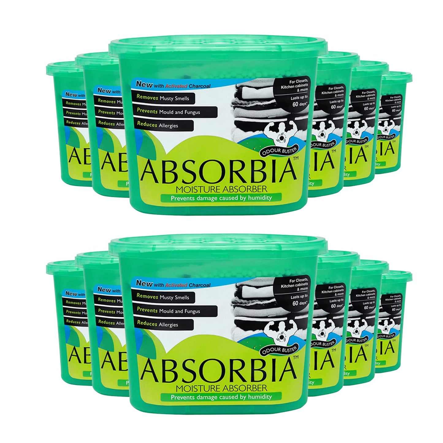 Absorbia Moisture Absorber Odour Buster with Activated Charcoal | Season XL - Pack of 12 (600ml Each)