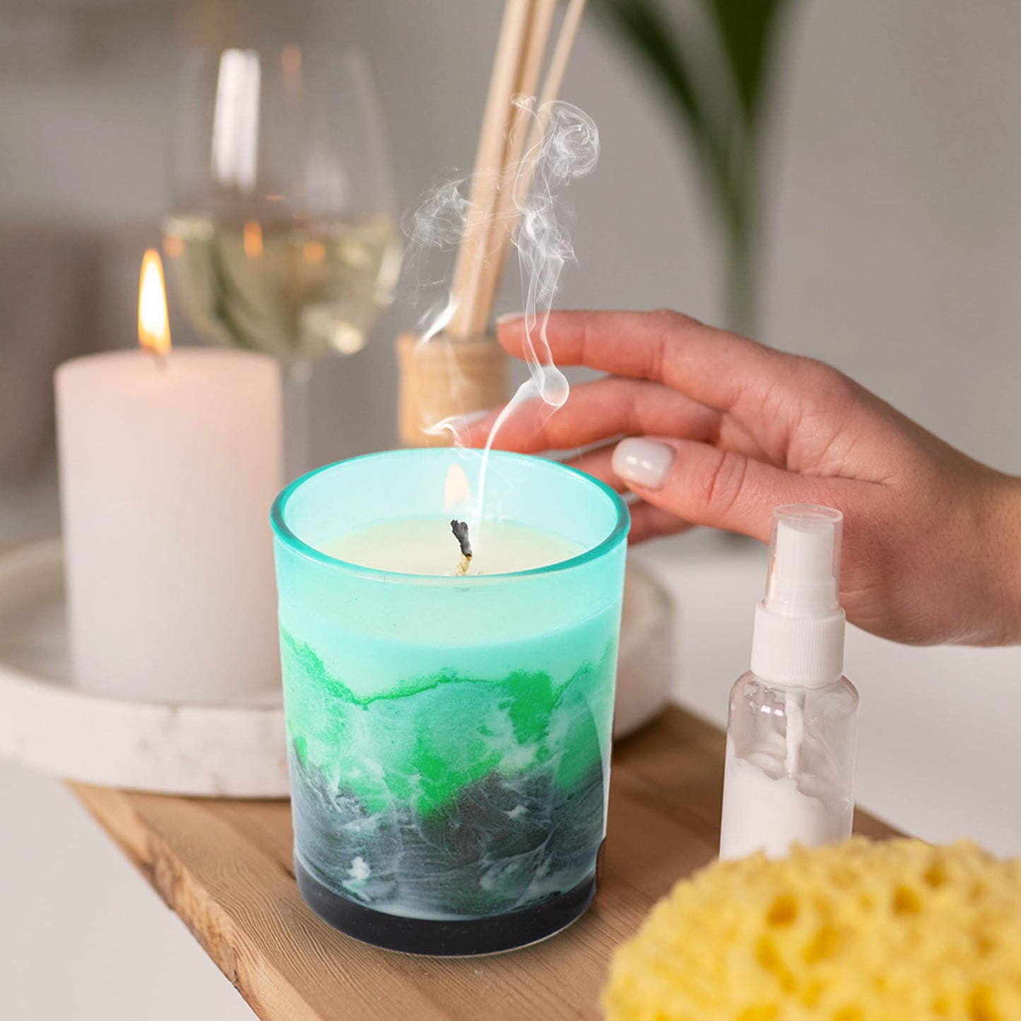 ABSORBIA Scented Candle - Green Mountains and Waters Fragrance, 5% Perfume Concentrates,150g,30-Hour Burn Time, Melamine Cup, Soy Wax - Elevate Your Space with Aromatherapy