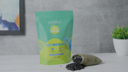 ABSORBIA IONIC AUTO Pure Activated Charcoal Air Purifier bag, made with Organic Jute | Natural Deodorizer and Dehumidifier for Car Rooms Fridge Shoes etc | 500 Gms