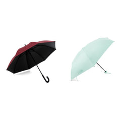 ABSORBIA Straight Umbrella Wine Red and 5X Folding Umbrella Light Green(Pack of 2), For Rain & Sun Protection and also windproof |Folding Portable Umbrella with Cover |Fancy and Easy to Travel