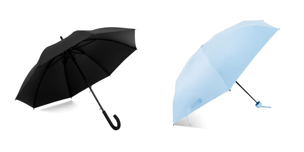 ABSORBIA Straight Umbrella Black and 5X Folding Umbrella Light Blue(Pack of 2).For Rain & Sun Protection and also windproof | Folding Portable Umbrella with Cover |Fancy and Easy to Travel