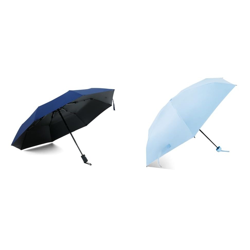 ABSORBIA 3X Folding Umbrella Navy Blue and 5X Folding Umbrella Light Blue(Pack of 2), For Rain & Sun Protection and also windproof | Double Layer Folding Portable Umbrella with Cover