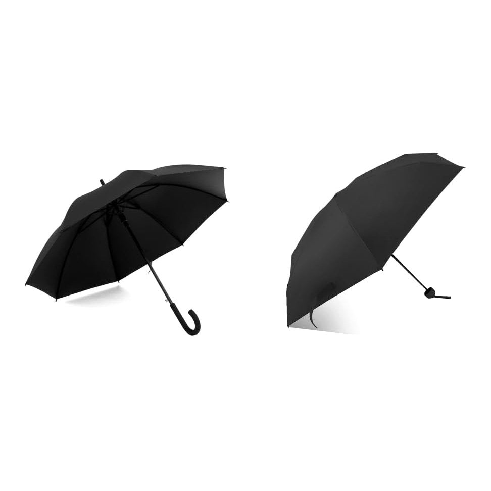 ABSORBIA Straight UmbrellaBlack and 5X Folding Umbrella Black(Pack of 2) For Rain & Sun Protection and also windproof | Double Layer Folding Portable Umbrella with Cover |Fancy and Easy to Travel