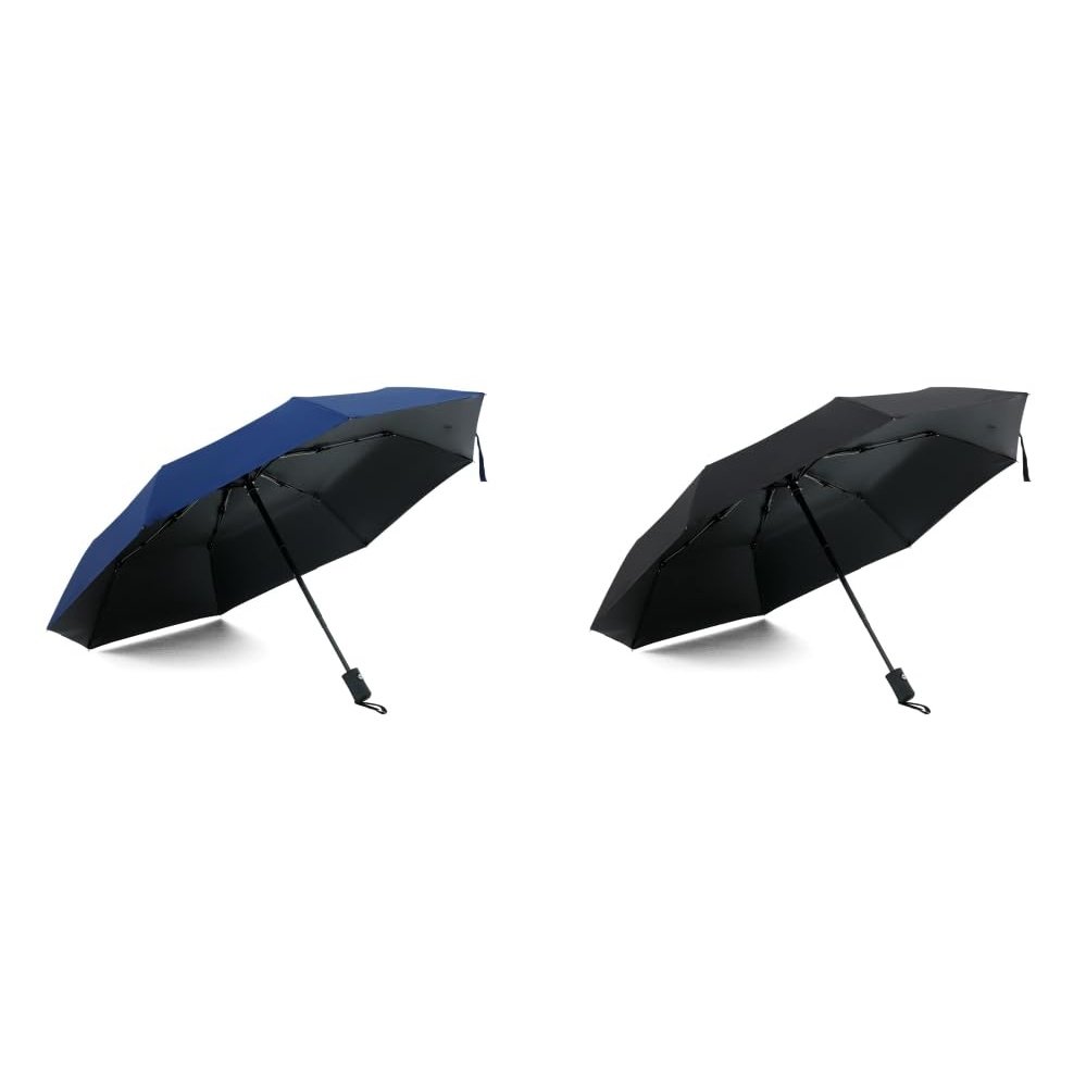 ABSORBIA Unisex 3X Folding Umbrella Navy Blue and Black(Pack of 2),For Rain & Sun Protection and also windproof | Double Layer Folding Portable Umbrella with Cover