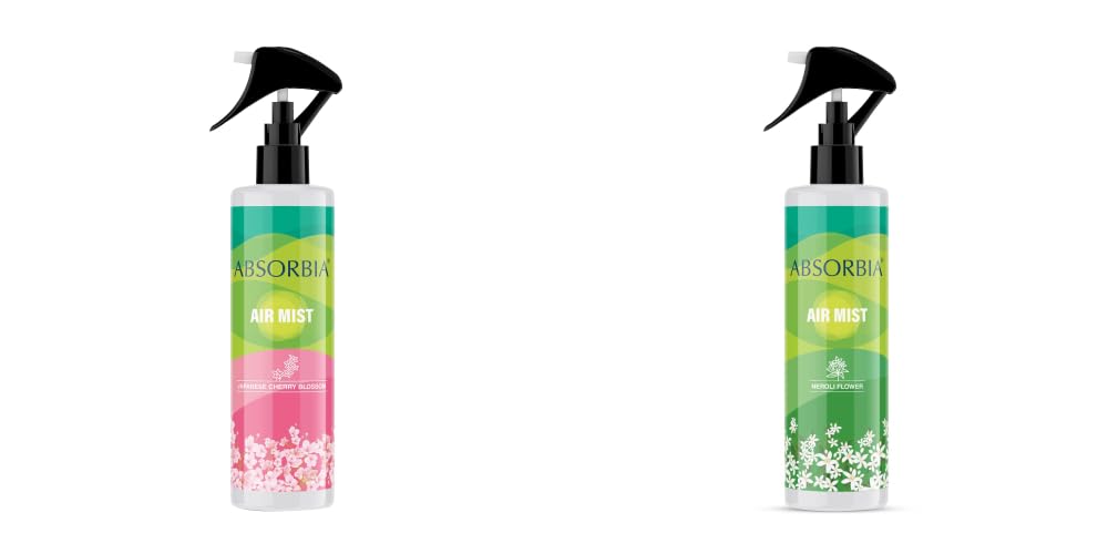 ABSORBIA Room Freshener spray, Instantly Freshens the air with Japanese cherry blossom and Neroli flower Fragrance | Pack of 2 | Essential Oil Aroma Works like therapy - 200ML, 1000+ sprays(Approx)…