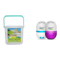 Absorbia Moisture Absorber Ultimate Large Bucket (Absorbs 4L)|Non-Electric Dehumidier for Large Areas & Absorbia Golf Gel Air Freshener - Pack of 2 (100g X 2 pcs)|Water based, Low VOC & pDCB free