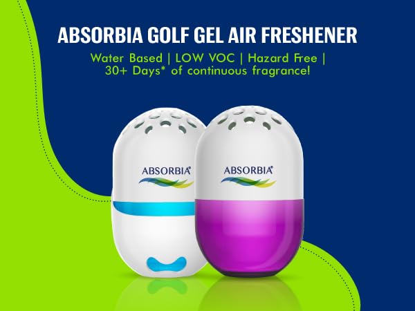 Absorbia Moisture Absorber Classic Box 300g - (Absobs 600ml Each) | Dehumidier for Wardrobe, Cupboards Closets & Absorbia Golf Gel Air Freshener - Pack of 2 (100g X 2 pcs)|with Frag. Navy and Jade