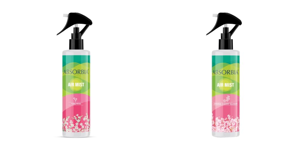 ABSORBIA Room Freshener spray, Instantly Freshens the air with Tube rose and Japanese Cherry Flower Fragrance | Pack of 2 | Essential Oil Aroma Works like therapy - 200ML, 1000+ sprays(Approx)…