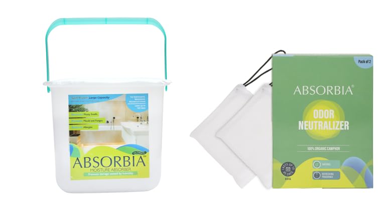 Absorbia Moisture Absorber Ultimate 2000 gms and Absorbia Camphor 60g pack of 2 Mogra Lemon