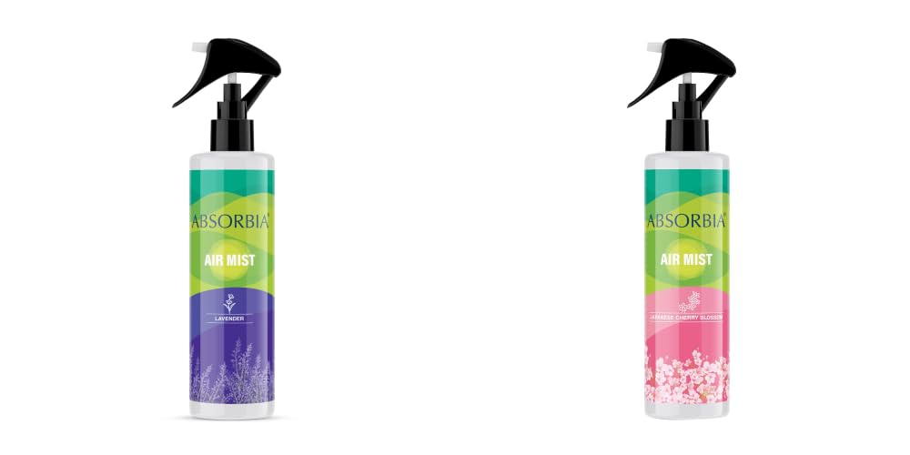 ABSORBIA Room Freshener spray, Instantly Freshens the air with lavender and Japanese Cherry Blossom Fragrance | Pack of 2 | Essential Oil Aroma Works like therapy - 200ML, 1000+ sprays(Approx)…