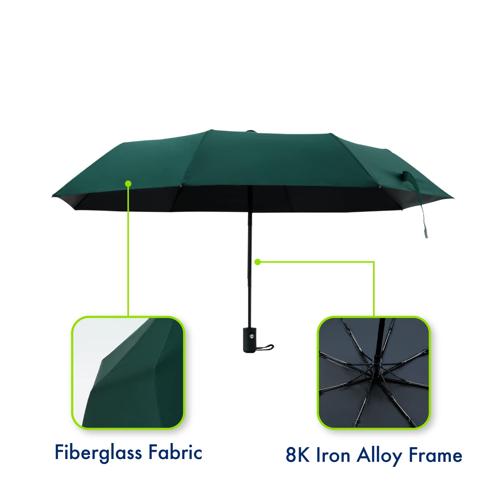 ABSORBIA Unisex 3 fold Umbrella for Rain & Sun Protection and also windproof | Double Layer Folding Portable Umbrella| Green colour | Fancy and Easy to Travel