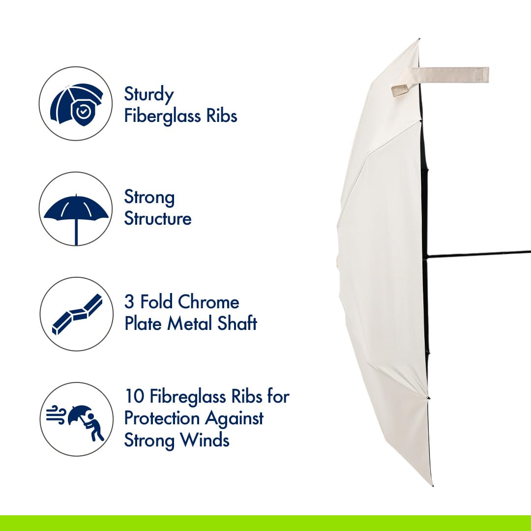 ABSORBIA 6K, 6 fold Umbrella for Sun And Rain Protection, Lightweight Design, Compact & Portable, Outdoor, Fancy and Easy to Travel| Beigh|Auto open|with black coating for UV Protection