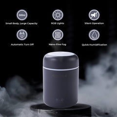 ABSORBIA Multicolour Mini Humidifier - 300ml Auto Shut off - Silent Operation - Grey - for Office, Car and Room