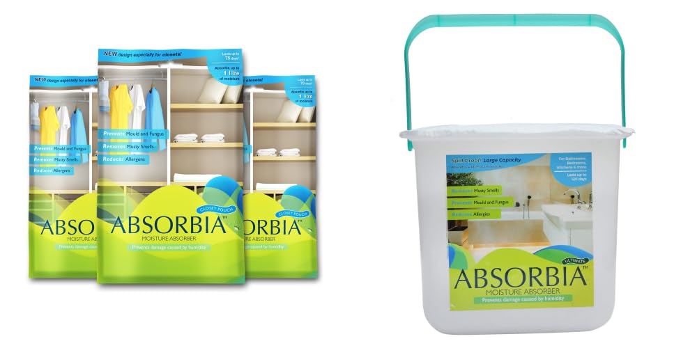 Absorbia Moisture Absorber| Absorbia Hanging Pouch - Family Pack of 3 | Absorbia Moisture Absorber | Absorbia Ultimate 2000 gms | Absorption cap