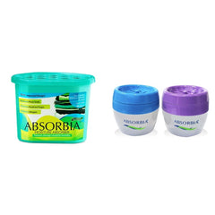 Absorbia Moisture Absorber Classic (Absorbs 600ml Each)|Dehumidier for Wardrobe, Cupboards,Closets & Aviator Car Gel Air Freshener - Pack of 2(125g X 2) with frag. of Blue Wave & Tropical Joy