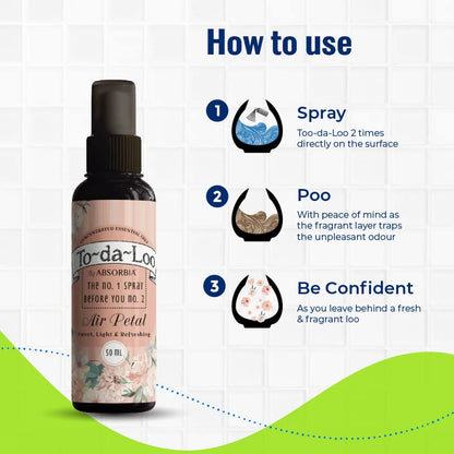 Absorbia To~Da~Loo Pre Poo Spray 50ml | Air Petal | Pre toilet spray for bathrooms | Fresh pure and energetic fragrance…