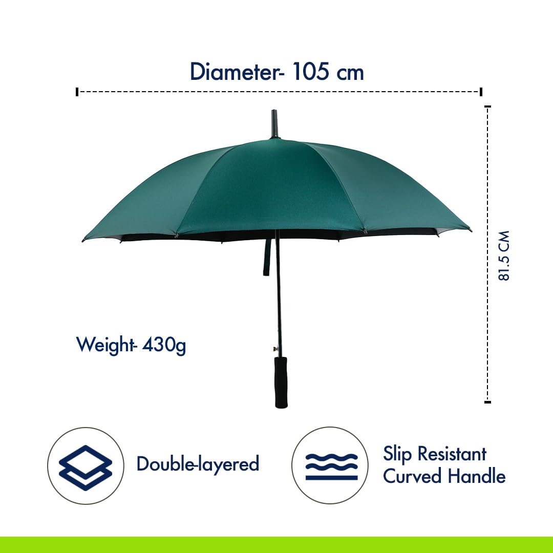 ABSORBIA 8K Straight and Stick Umbrella for rain, Windproof, Waterproof and UV proof black Coated | Open Diameter 105cm Double Layer Umbrella With Cover|Dark Green|…