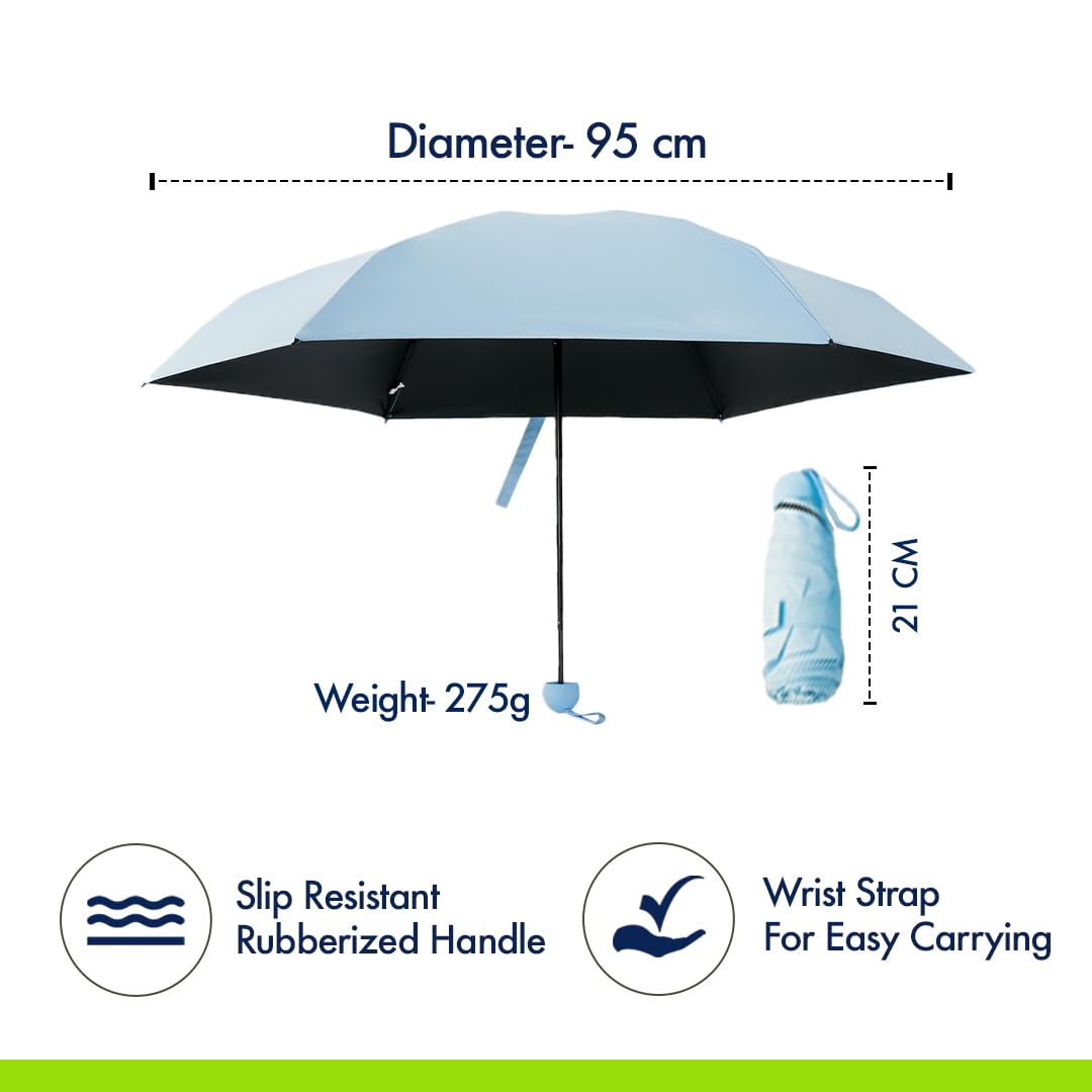 ABSORBIA Unisex 5 fold Umbrella with capsule cover for Rain & Sun Protection | Double Layer Folding Portable Umbrella With Cover| Blue colour | Fancy and Easy to Travel | Open Diameter 97CM…