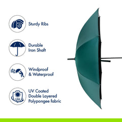 ABSORBIA 8K Straight and Stick Umbrella for rain, Windproof, Waterproof and UV proof black Coated | Open Diameter 105cm Double Layer Umbrella With Cover|Dark Green|