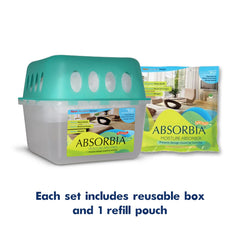 Absorbia Moisture Absorber | Absorbia Reusable Box w/Refill - Pack of 24 (800ml) | Dehumidifier for Basement, Storerooms, Spare Rooms Lofts | Fights Against Moisture, Mould, Fungus Musty Smells