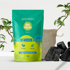 Absorbia Moisture Absorber | Absorbia Sachet - Pack of 3 (200ml Each) & ABSORBIA IONIC HAUS Pure Activated Charcoal Air Purifyer, made with Organic Jute Bag 200 Gms