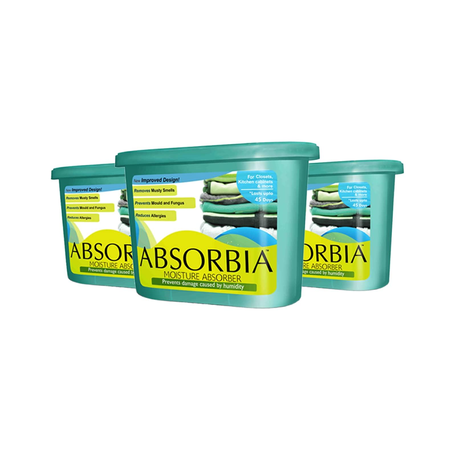 Absorbia Moisture Absorber | Absorbia Classic - Family Pack of 3 X 5(600ml Each) | Dehumidier for Wardrobe, Cupboards & Closets | Fights Against Moisture, Mould, Fungus & Musty smells