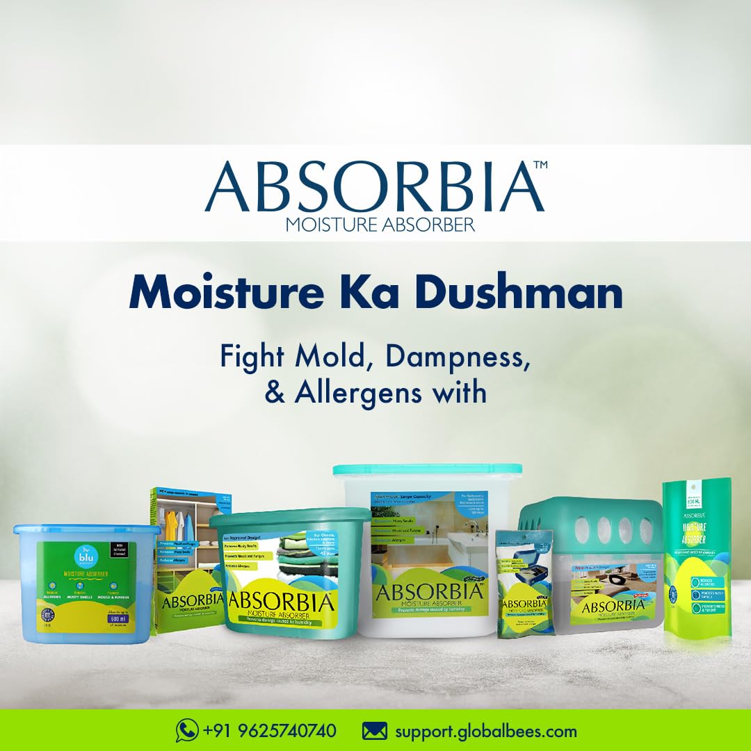 Absorbia Moisture Absorber | Absorbia Reusable Box w/Refill - Pack of 6 (800ml) | Dehumidifier for Basement, Storerooms, Spare Rooms Lofts | Fights Against Moisture, Mould, Fungus Musty Smells