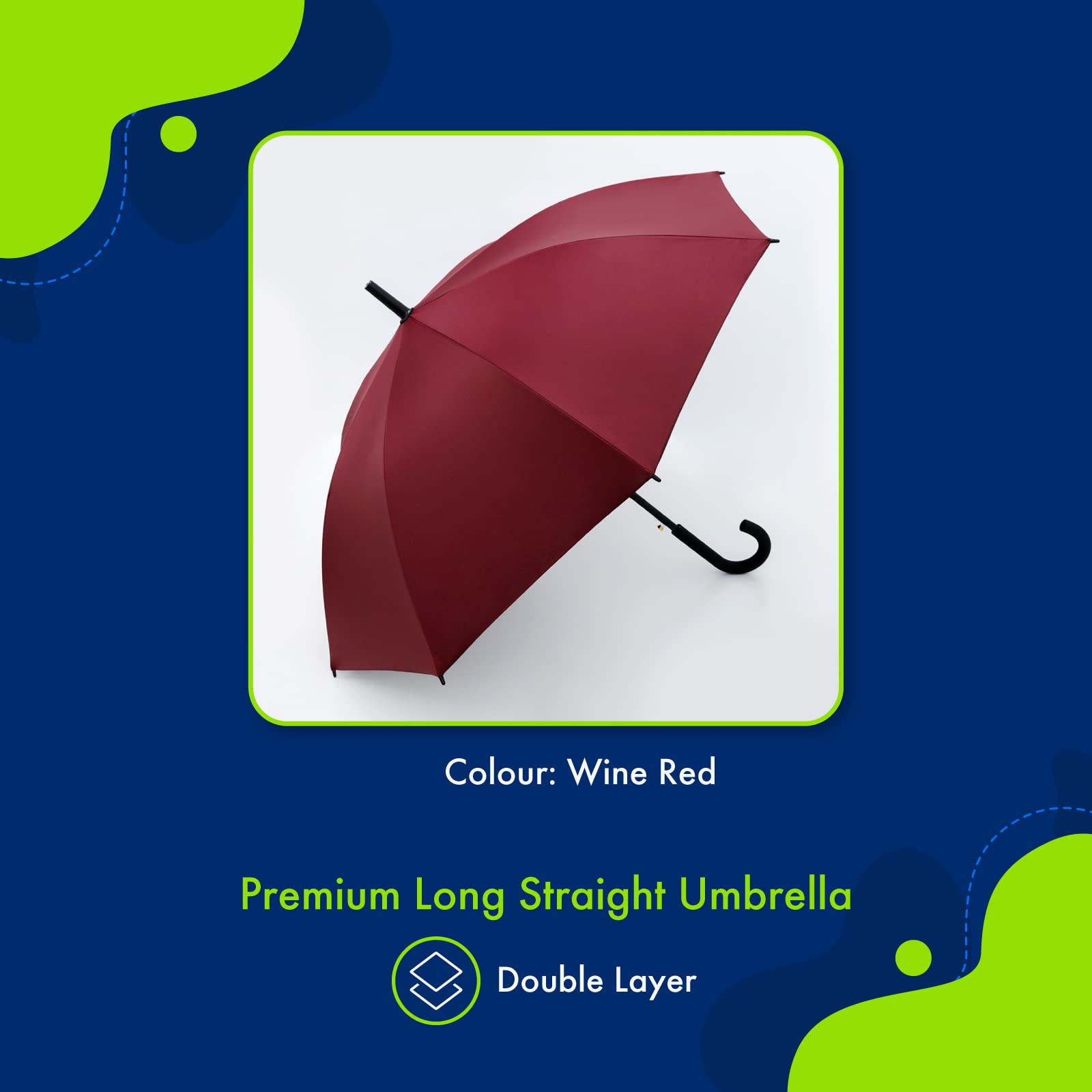 ABSORBIA Big Straight and Stick Umbrella for rain, Windproof, Waterproof and UV Coated, Open Diameter 105cm Double Layer Umbrella in Red Colour