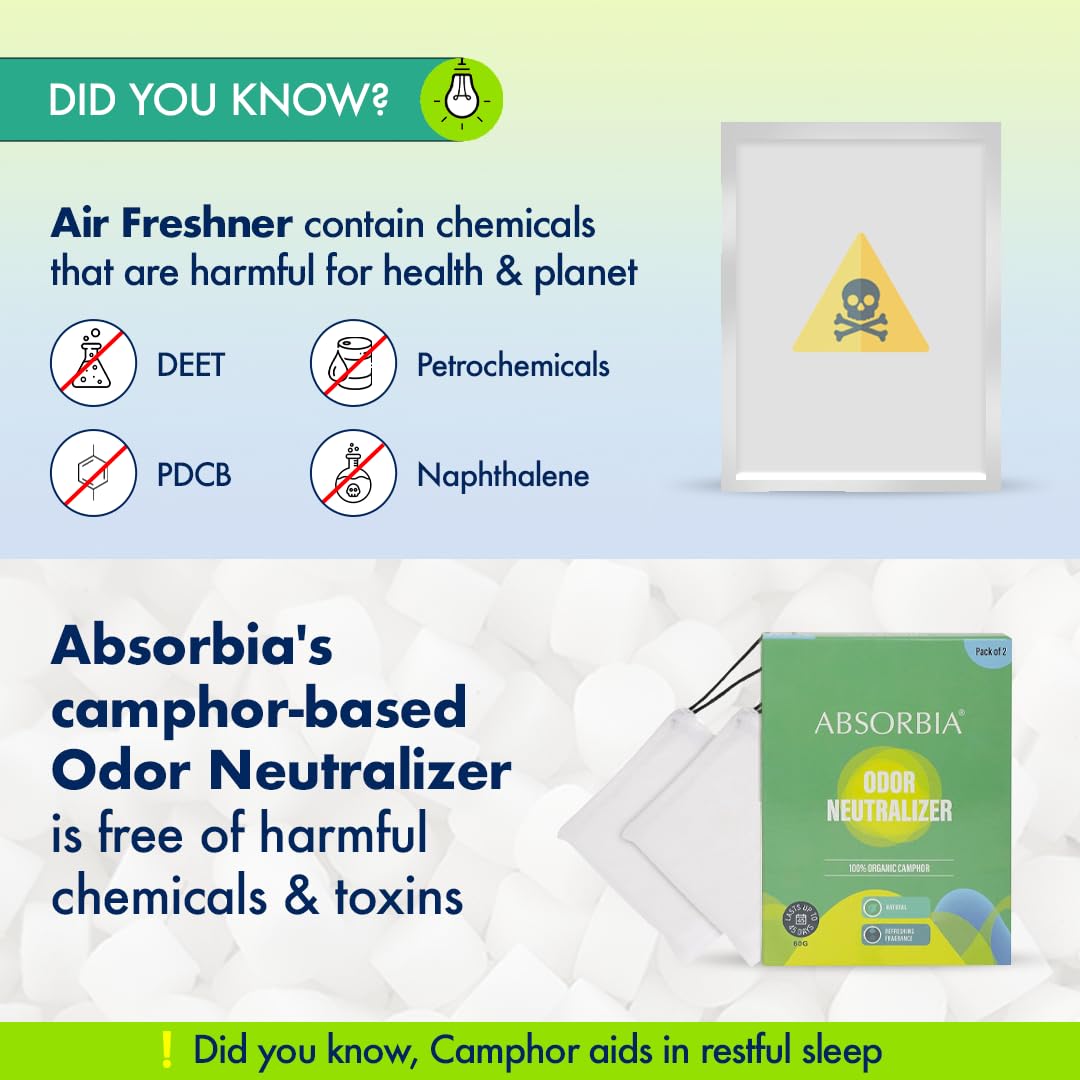 Absorbia Moisture Absorber| Absorbia Hanging Pouch - Family Pack of 3| ABSORBIA Natural Camphor Cone | 60grams each cone X 2 Pack | Room, Car a