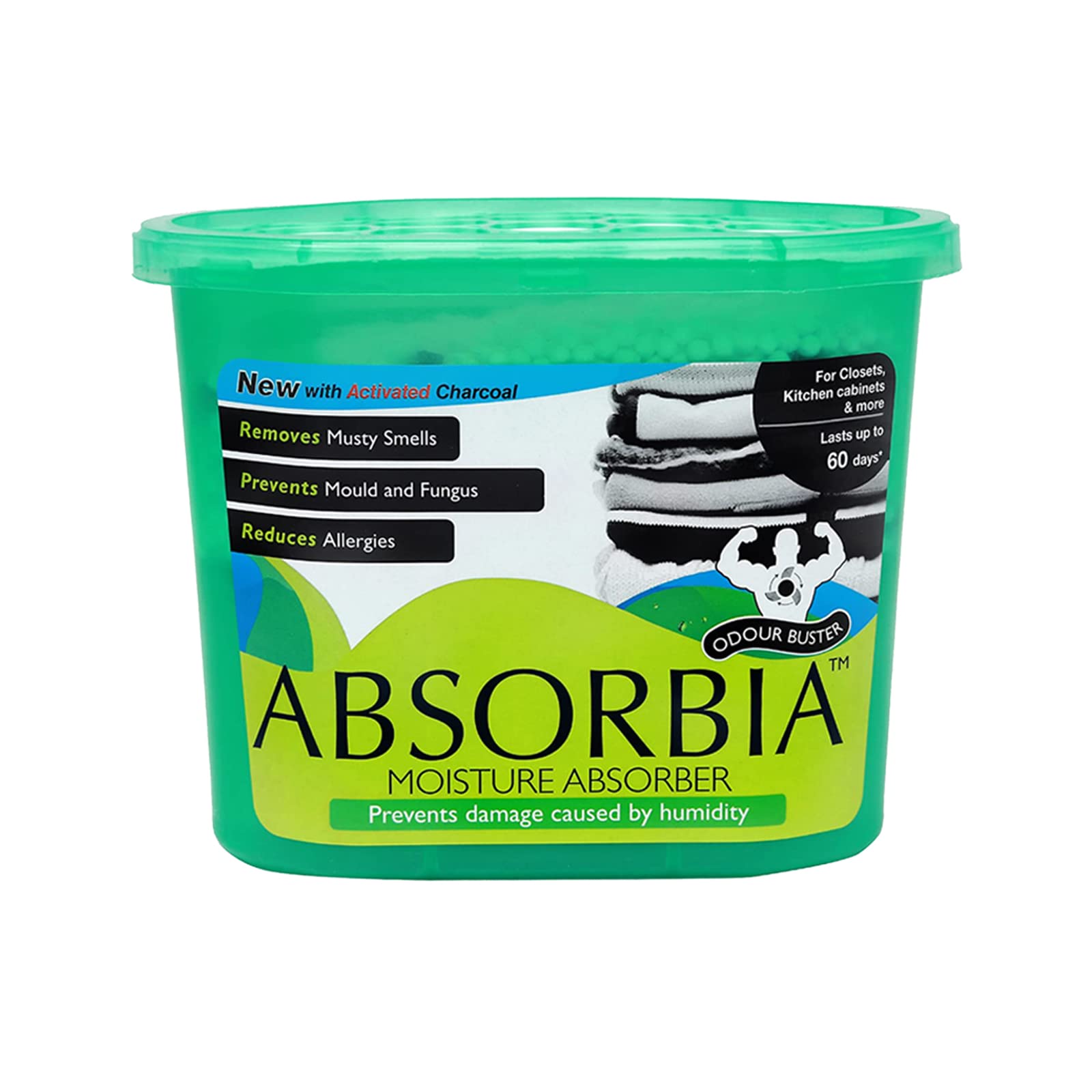 Absorbia Moisture Absorber & Odour Buster with Activated Charcoal 300gms | Absorption Capacity 600 ml each | Dehumidier for Wardrobe, Cupboards & Closets | Fights Against Mould, Fungus & Musty smells