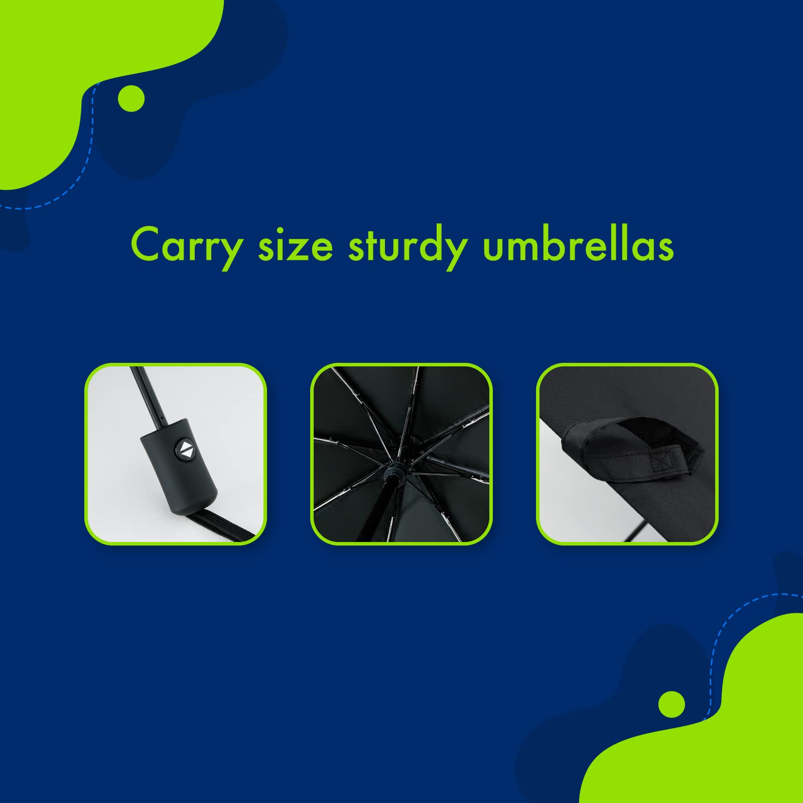 ABSORBIA Unisex 3X Folding Umbrella Navy Blue and Black(Pack of 2),For Rain & Sun Protection and also windproof | Double Layer Folding Portable Umbrella with Cover