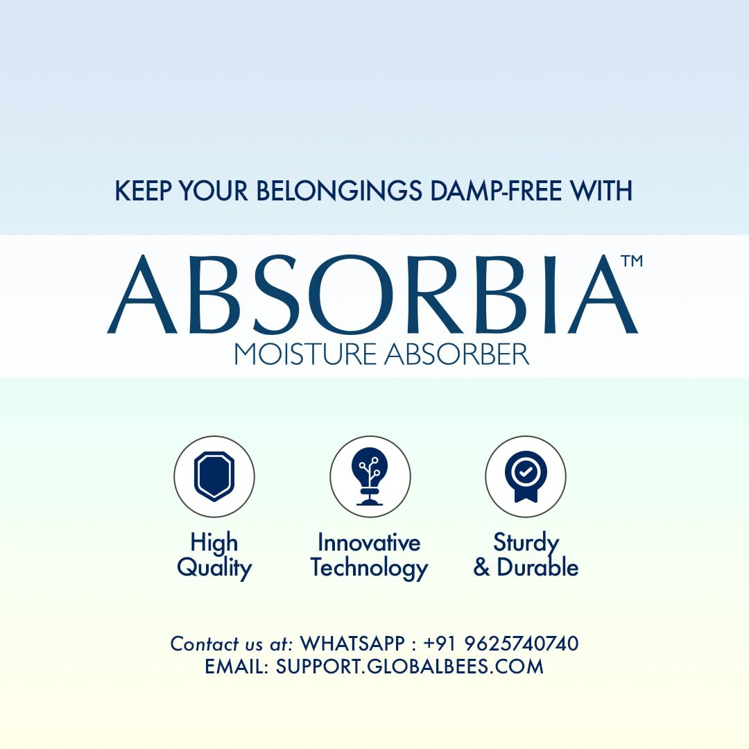 Absorbia Moisture Absorber Classic -Pack of 6(Absorbs 600ml Each)|Dehumidier for Wardrobe, Cupboards,Closets & Aviator Car Gel Air Freshener -Pack of 2(125g X 2)with frag. of Blue Wave & Tropical Joy