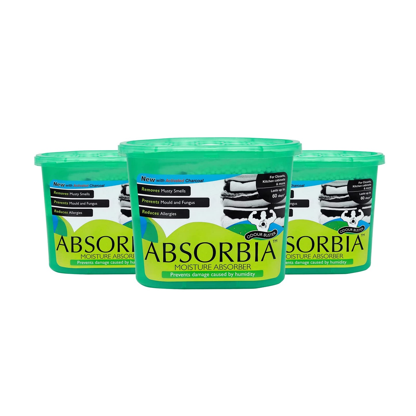 Absorbia Moisture Absorber & Odour Buster with Activated Charcoal |Family Pack of 3 (300 gms X 3 Boxes) |Absorption Capacity 600ml Each Box