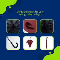 ABSORBIA Unisex Straight Umbrella Wine Red and 3X Folding Umbrella Dark Green(Pack of 2), For Rain & Sun Protection and also windproof |Folding Portable Umbrella with Cover |Fancy and Easy to Travel