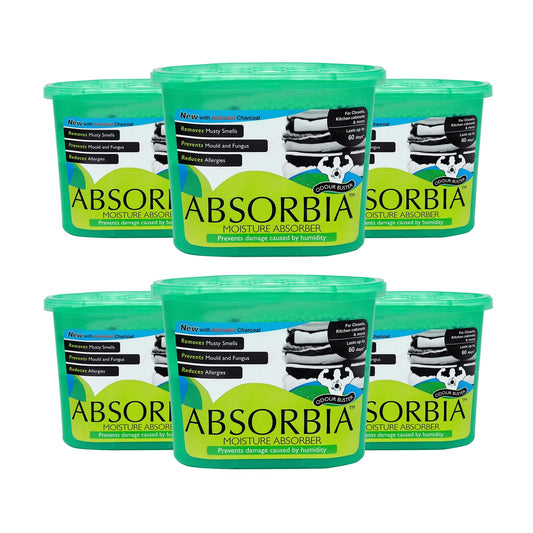 Absorbia Moisture Absorber & Odour Buster with Activated Charcoal | Pack of 6 X 10(600ml Each)