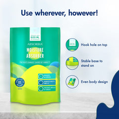 Absorbia Moisture Absorber | Stand up Closet Pouch - Pack of 6 (600ml Each) Absorption Capacity|Dehumidifier for Wardrobe & Cupboards | Fights Against Moisture, Mould, Fungus & Musty smells