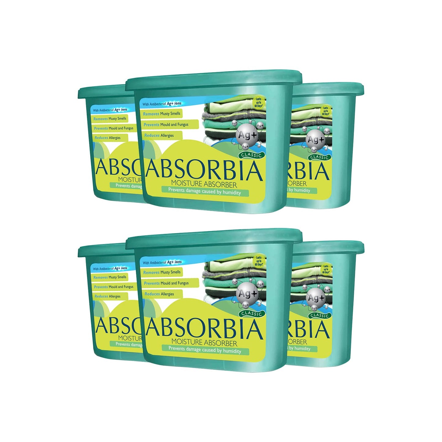 Absorbia Classic with "AG+ ION" - Season Pack of 6 (600ml Each), Fights Strongly Against Moisture, Mould, Fungus & Musty smells