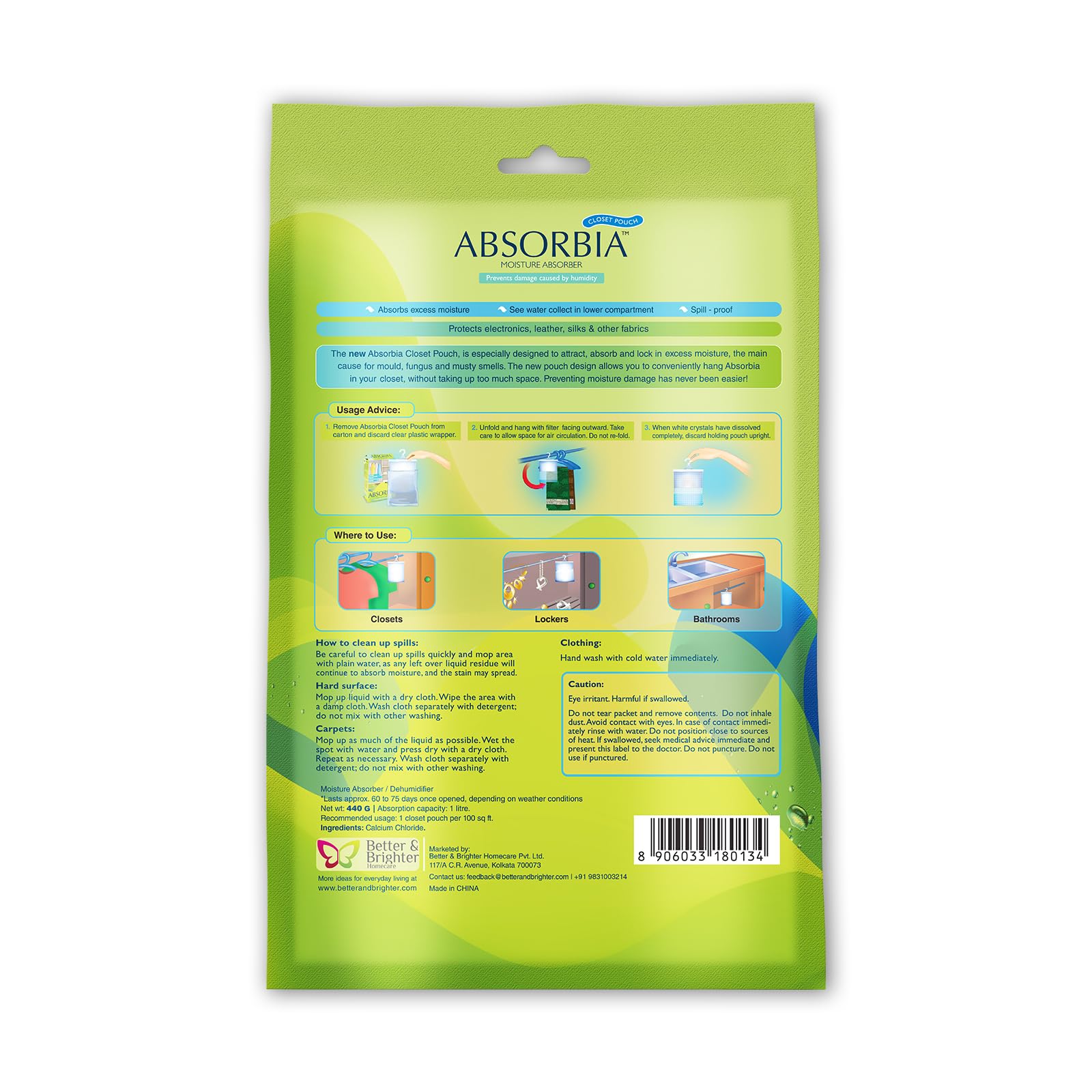 Absorbia Moisture Absorber| Absorbia Hanging Pouch - Season Pack of 12 (880ml Each) | Dehumidifier for Wardrobe, Closet Bathroom| Fights Against Moisture, Mould, Fungus Musty Smells…