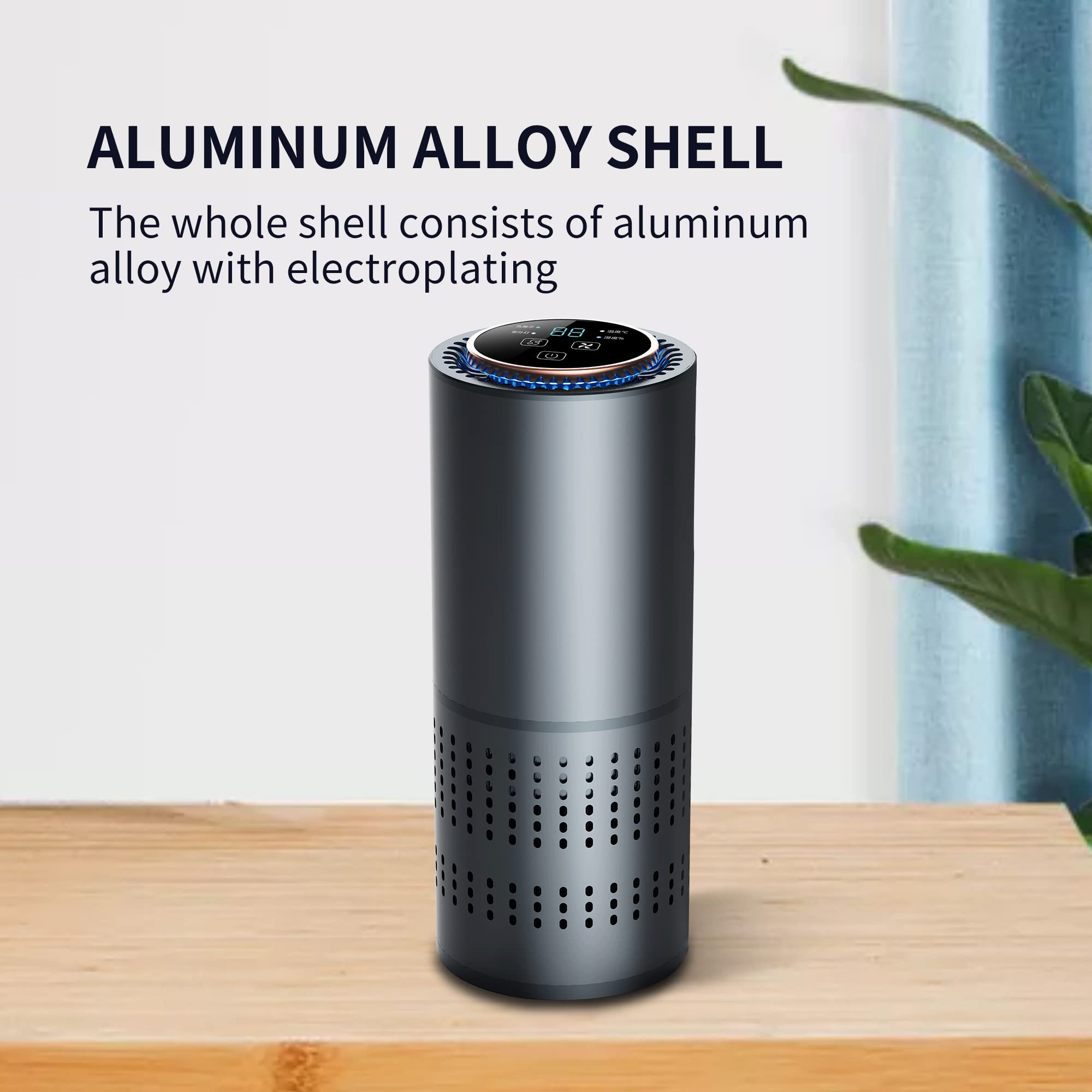 Absorbia Portable Air purifier| Aluminium Alloy body with touch screen and Hepa Filter for Allergies , smoke , Dust and odor Eliminator | Auto Wind Speed - Negetive ion UV Lamp Control for Car Travelling Bedroom Office