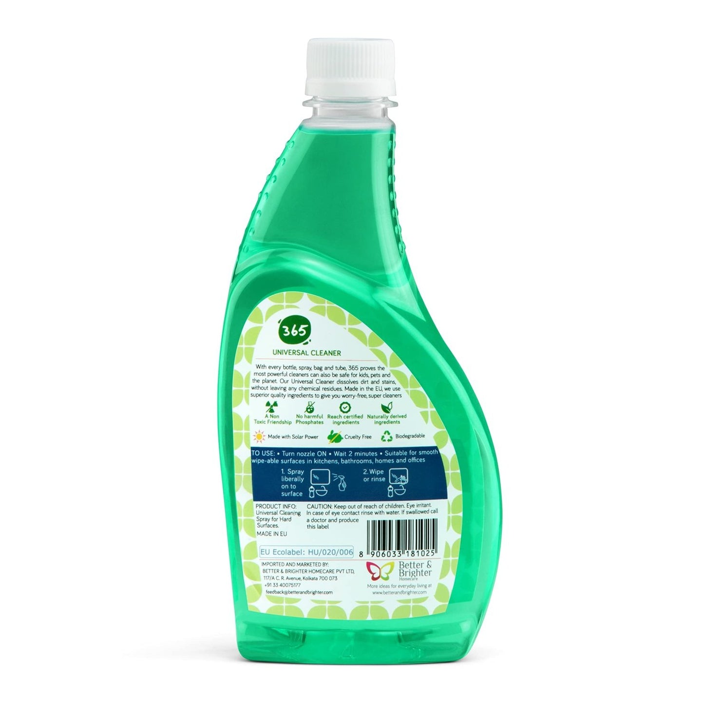 ABSORBIA 365 यूनिवर्सल ऑल पर्पस क्लीनर (स्प्रे) - 500ml | ECOLABEL से प्रमाणित, सभी प्रकार की कठोर सतहों के लिए बायोडिग्रेडेबल, गैर-विषाक्त क्लीनर…