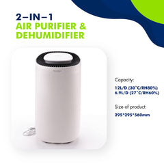 ABSORBIA HOUSEHOLD DEHUMIDIFICATION AND AIR PURIFICATION | 2-IN-1 DEHUMIDIFIER for 30 sq. meter - Model Name VIRGO |Noise less than 45db |Timer button with 2H, 4H, 8H